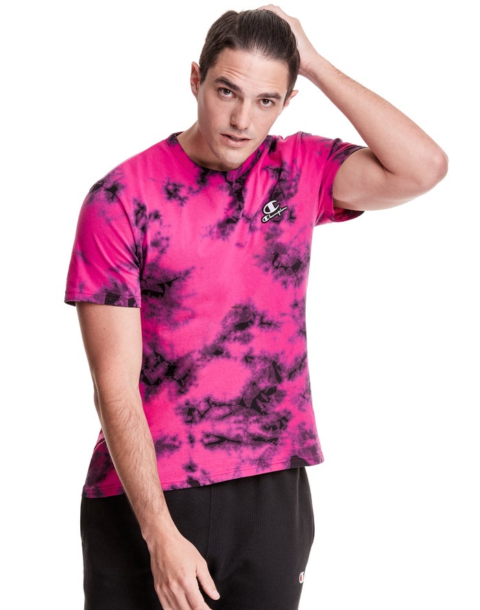 Champion Mens T-Shirt NZ - Galaxy Dye Embroidered C Logo & Script Applique Pink/Black ( 7306-IPUDY )